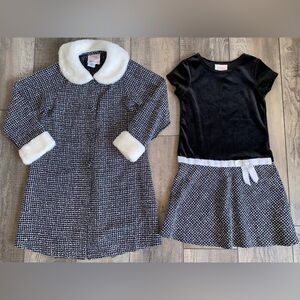 Dollie & Me by Emily West Girl's Black White Tweed Velvet Dress Long Coat Set 7